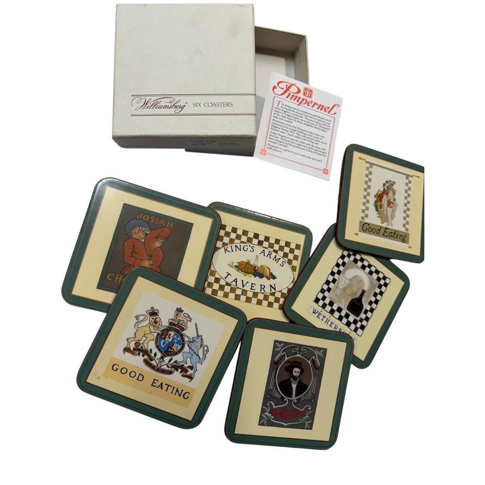 Vintage Williamsburg Tavern Signs Coasters Set of 6 Raleigh Tavern Boxed